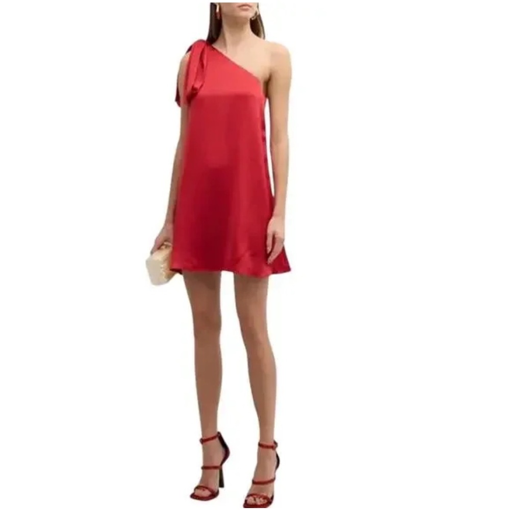 RAMY BROOK Dress NEW Size 8 Red Harmoni Mini One Shoulder Satin $495